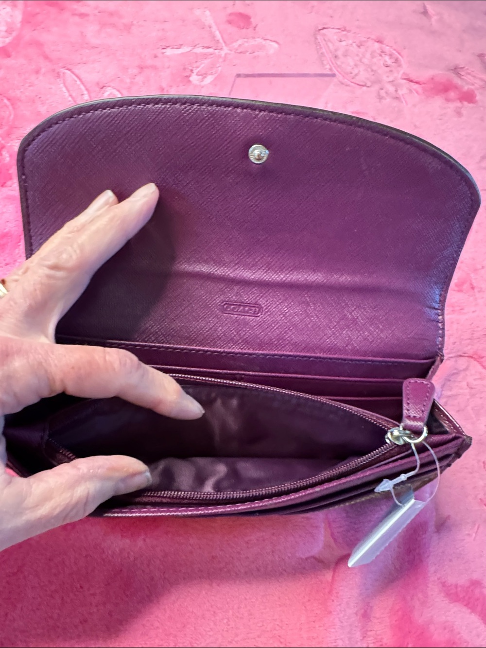 Coach Signature Khaki & Deep Purple Medium Snap Wallet + Matching Zipper Pouch - Picture 6 of 6